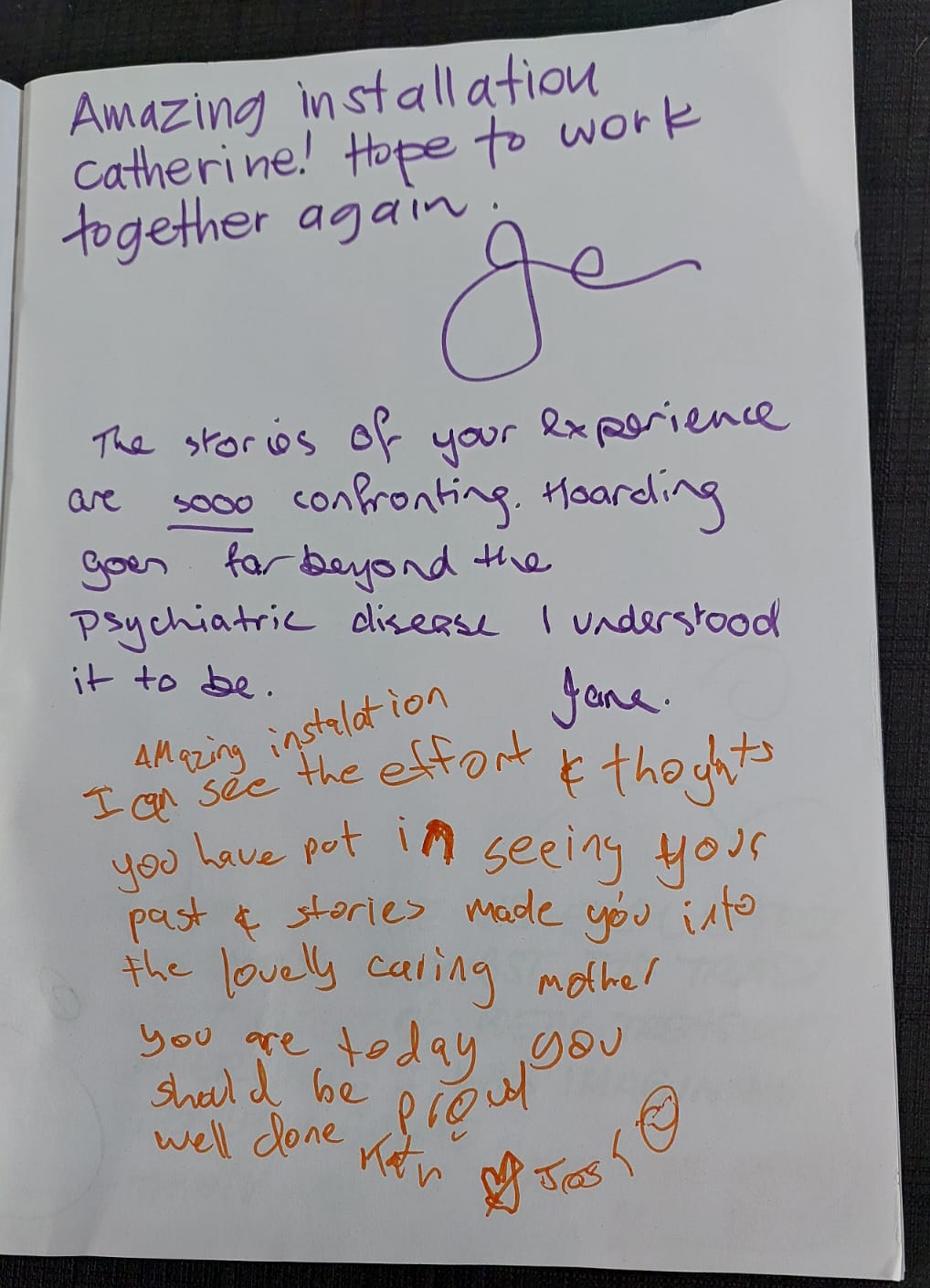 Photos of endoresment message in visitors' book